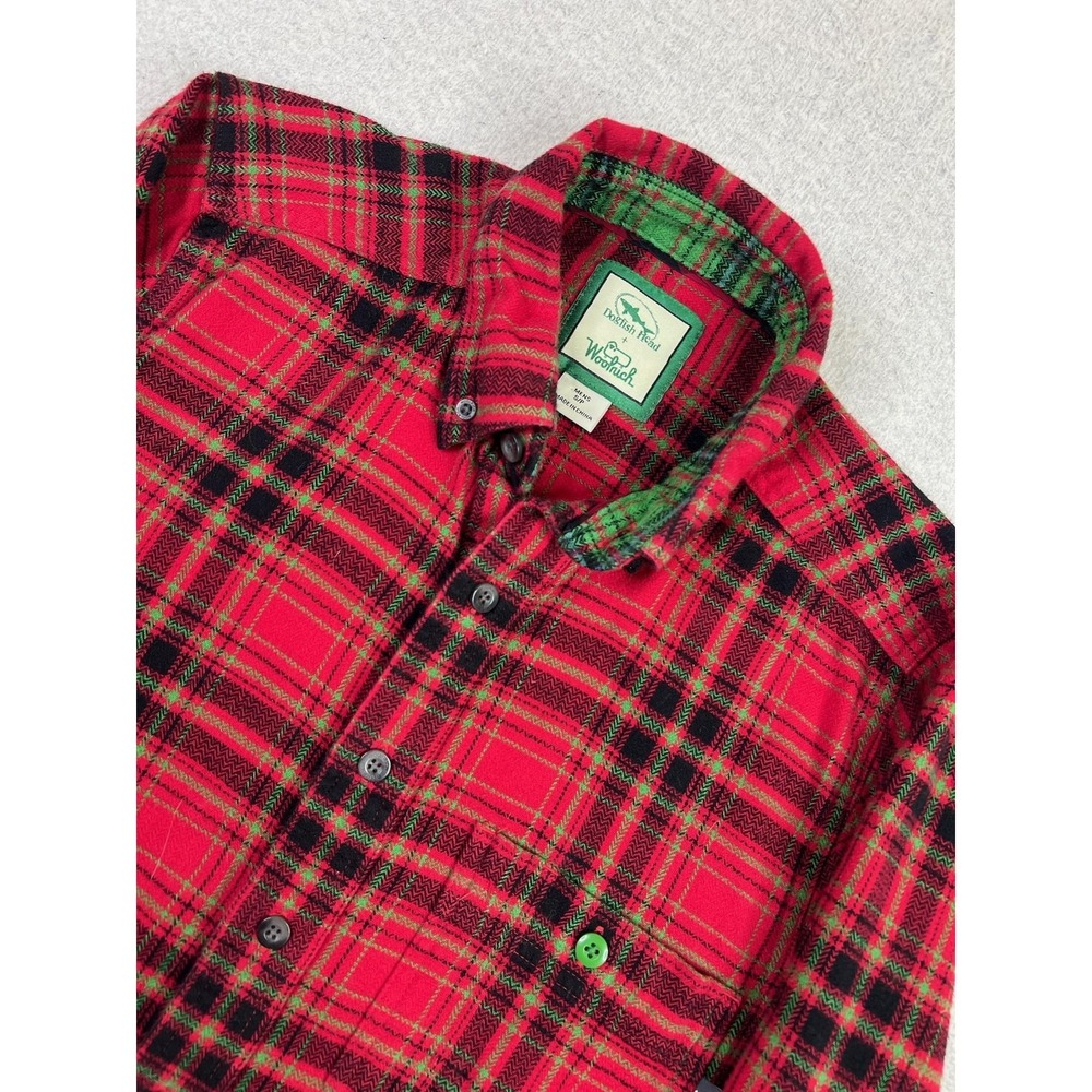 Dogfish Head Woolrich Shirt Mens Small Red Green Plaid Flannel Button Down